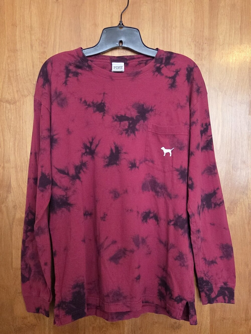 Victoria's Secret PINK Long-Sleeve Tie-Dye Pocket Tee - Burgundy